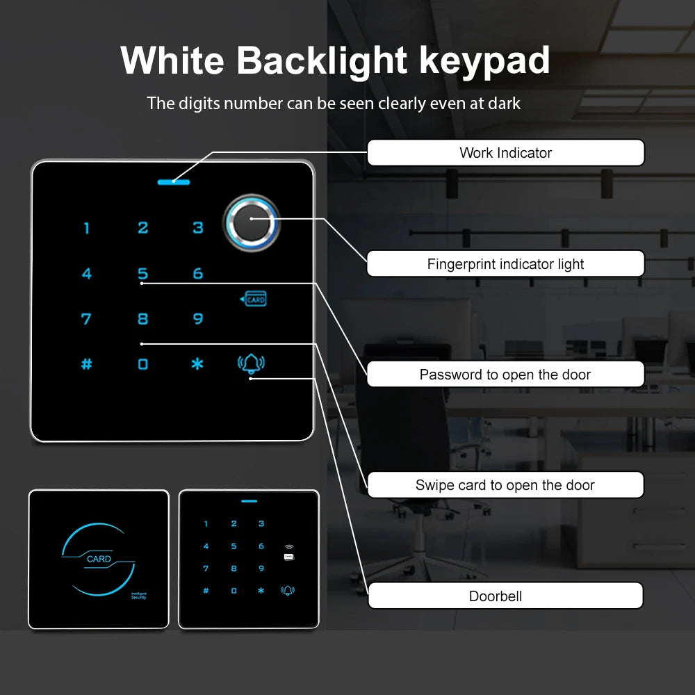 New Arrive Exquisite Design Zinc Backlight Fingerprint Keypad Standalone Metal for 12V Electric Access Control System Door Entry Vue
