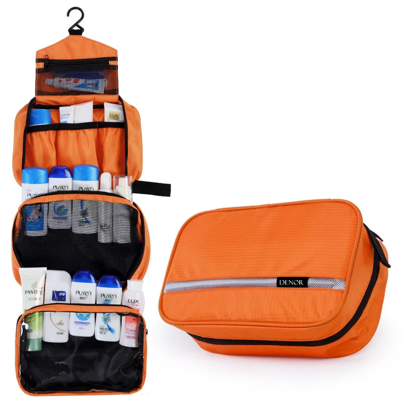 New Hanging Toiletry Bag Travel Toiletry Wash Organizer Kit for Men Women Cosmetics Make Up Sturdy Hanging Hook Shower Bags Vue DL178T3-Orange