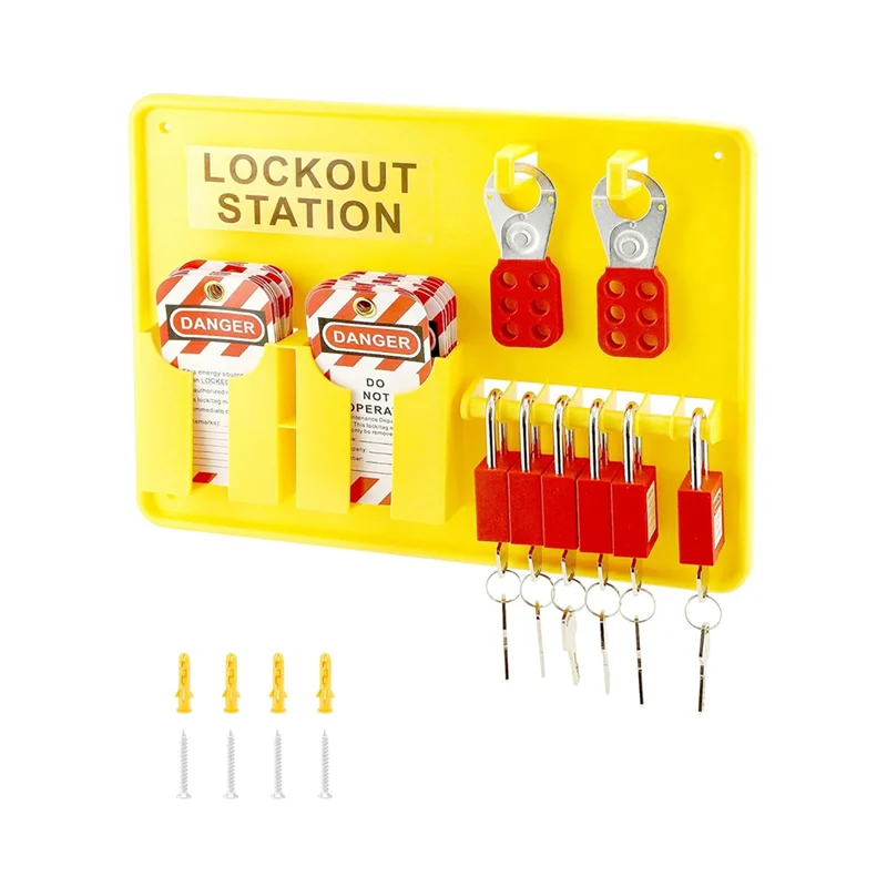 Lockout Tagout Station,6 Pcs Safety Padlock, Lockout Station, 2 Pcs Hasp,32 Pcs Tags 20 Pcs Zip Ties,For Electric Powerabkw Vue