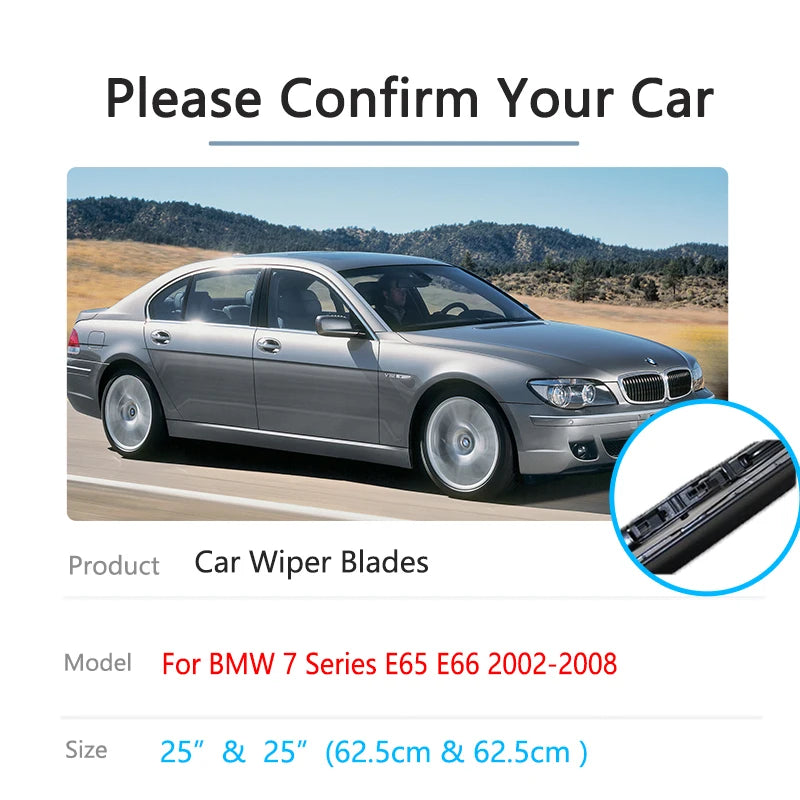 25"+25" Front Wiper Blades For BMW 7 Series E65 E66 2002~2008 Windshield Cleaning Rubber Brushes Replacement Parts Accessories Vue