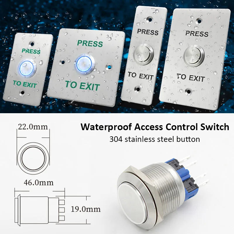 Stainless Steel Door Bell Switch Touch Panel IP67 Waterproof For Access Control Electric Lock Door Exit Push release Button Vue