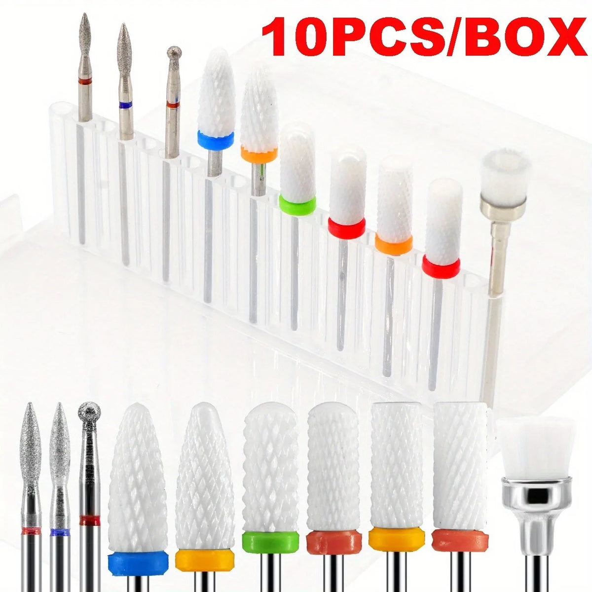 10PCS/BOX Professional Ceramic Nail Drill Bit Set Electric Manicure Nail File Bit for Acrylic & Gel Removal, Manicure & Pedicure Vue