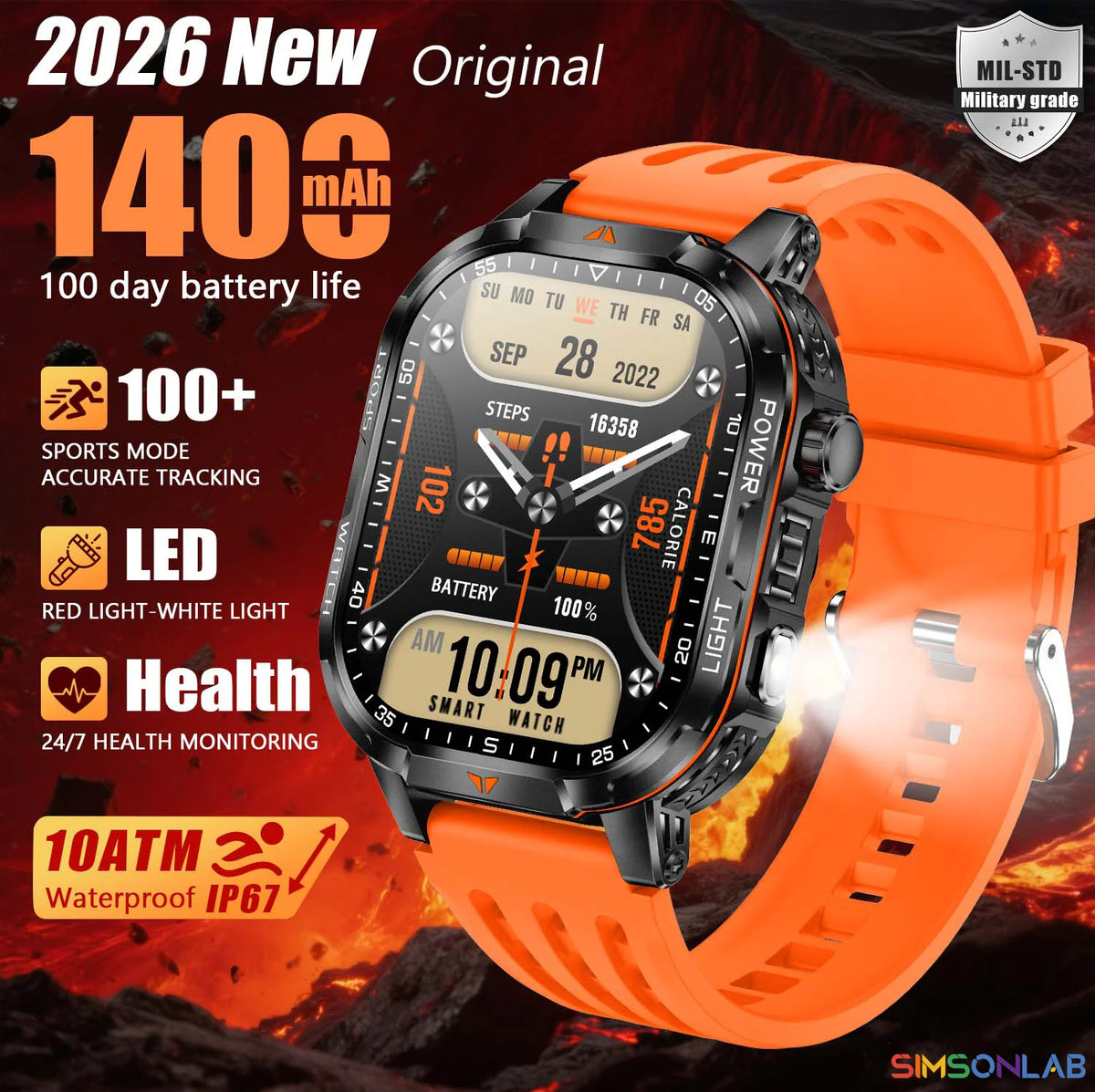 2026 New Men Sport Smart Watch 2.01" HD Screen Bluetooth Call 1400mAh Fitness Tracker Heart Rate/Sleep Monitor for Android IOS Vue