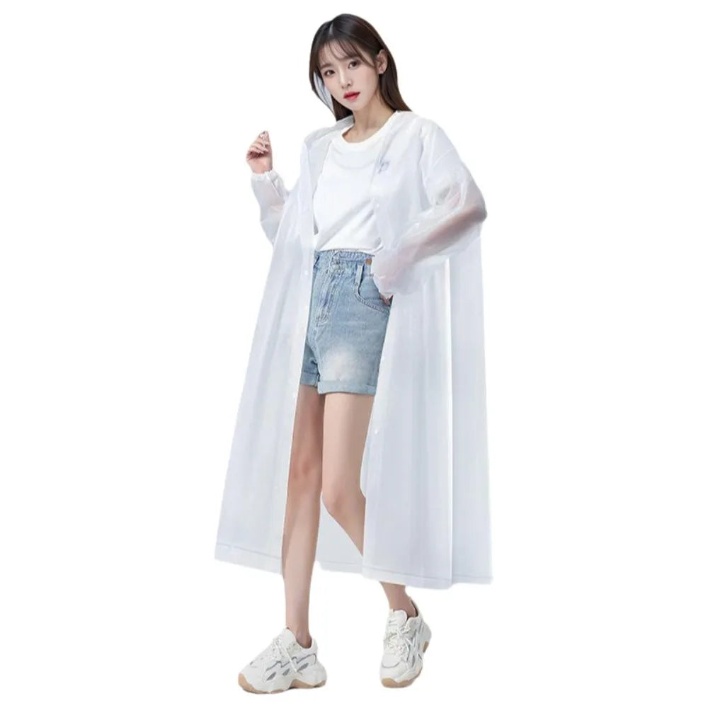 Rain Gear Long Style Adult Raincoat Portable Lightweight Waterproof Rainwear Thickened Emergency Rain Coat Climbing Vue White