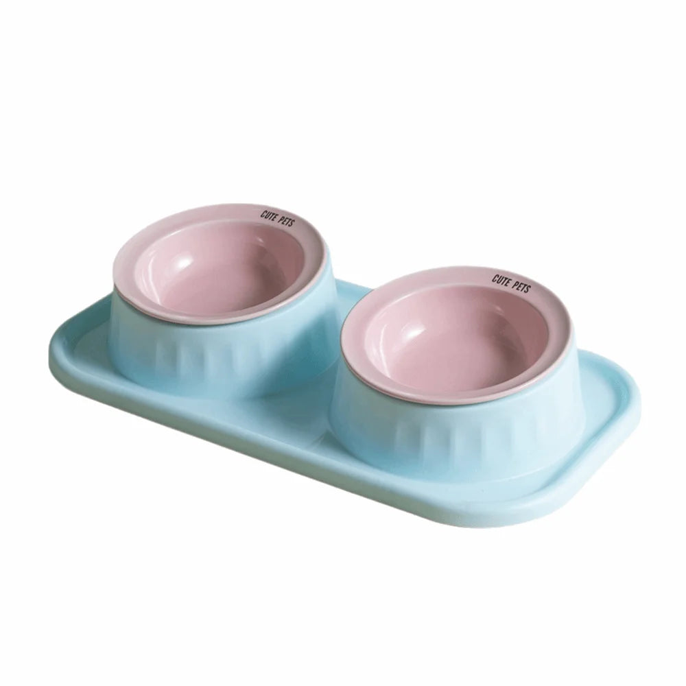 Ceramic Double Pet Bowl Non-Slip Neck Protection Double Pet Feeding Bowl Set Stable Base Separation Design Pet Feeding Bowl Vue pink bowl