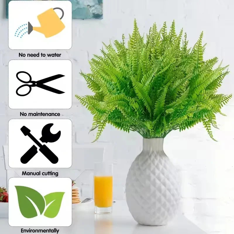 2-32PCS UV Resistant Artificial Boston Fern Plant for Hanging Baskets Wedding Home and Garden Decor Lifelike Fake Fern Vue