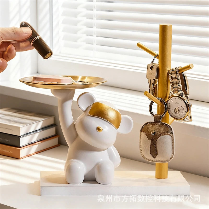 Covering Eyes Bear Key Tray Decorative Catchall For Living Room Entryway Console Table Shoe Cabinet Home Accent Gift For Women Vue