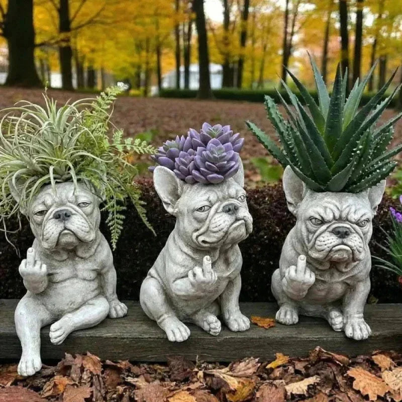 3pcs Grumpy French Bulldog Resin Planter Quirky Statue Succulent Pot Garden Ornament Table Decor For Dog Lovers Gift Vue A4