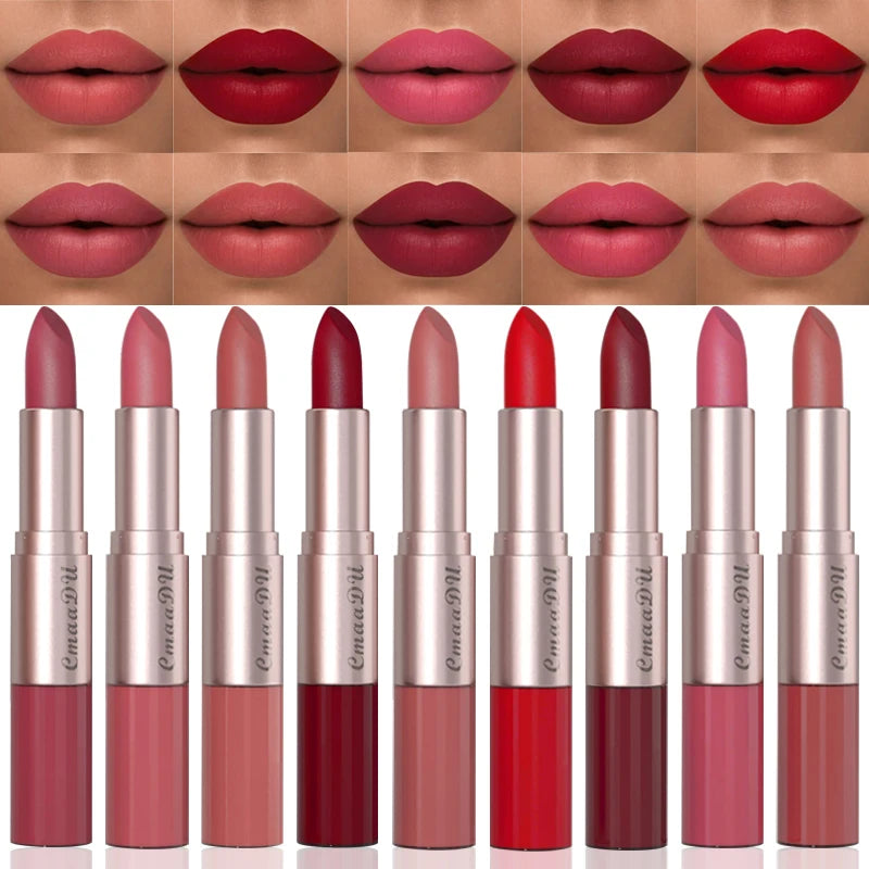 12 Colors 2-in-1 Silky Velvet Matte Lip Gloss Lipstick Cosmetics Long Lasting Waterproof and Sweat Proof Nude Pink Lips Makeup Vue