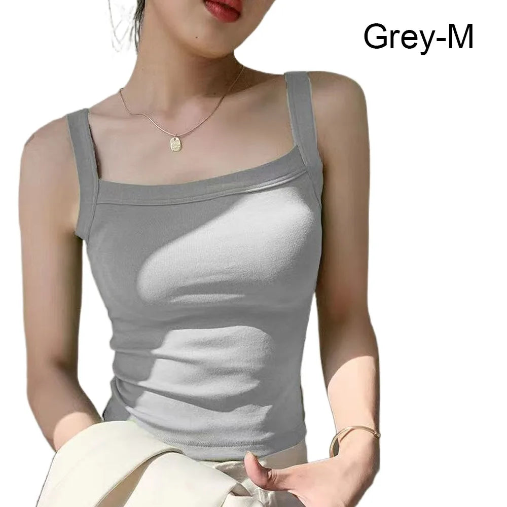 Casual Sleeveless Summer Tank Tops Underwear Slim Cami Shirt Vue One Size Grey-M