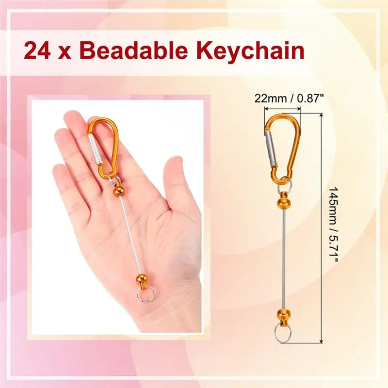 ABKW-Beadable Keychain Bars, 24 Pcs Metal Beaded Keychain Blanks Bulk Making Supplies Kit With Snap Hook Vue
