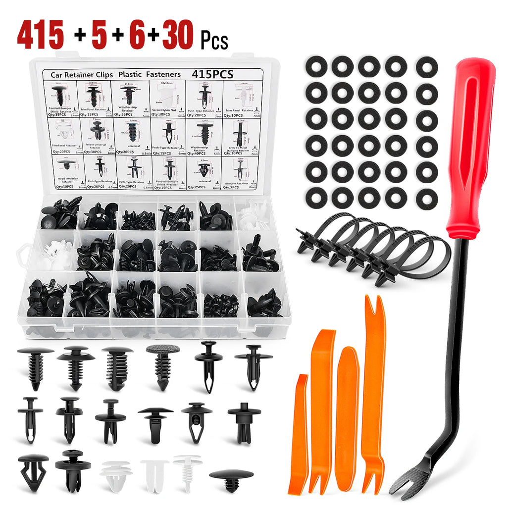 Nilight 415 Pcs Car Retainer Clips & Fastener Remover - 18 Most Popular Sizes Auto Push Pin Rivets Set - Door Trim Panel Compatible with GM Ford Toyota Honda Chrysler, Universal Nylon Fastener Clips Kit for Auto Interior Exte Vue A United States
