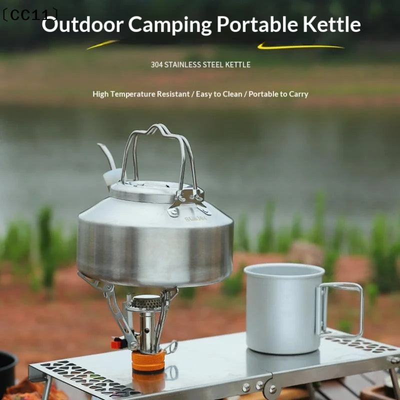 Outdoor Stainless Steel Kettle Locking Handle Camping Hung Pot Portable Coffee Pot Picnic Cooker 900ML Teapot Kettle〔CC11〕 Vue