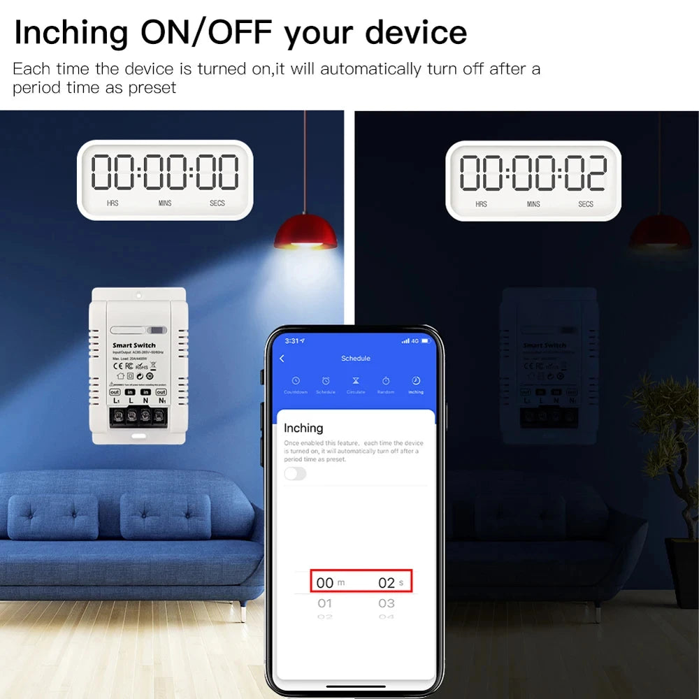 Tuya WiFi 20A Smart Switch Circuit Breaker APP Remote Control Power Monitor Overload Protection Work with Alexa Google Home Vue