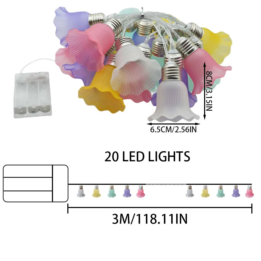 1PC 10/20LED Skirted Indoor Outdoor Fairy String Lights, Battery Powered Floral Lamp for Wedding Holiday Birthday Parties Decor Vue