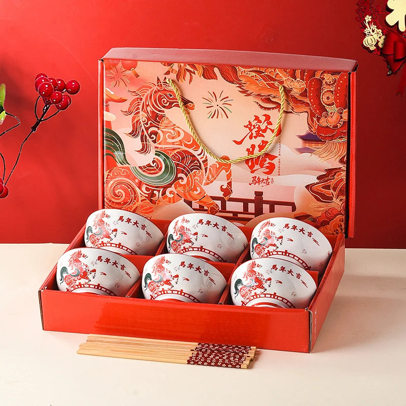 Year Horse Ceramic Bowls Chopsticks Year's SouvenirCC11 Vue one size F