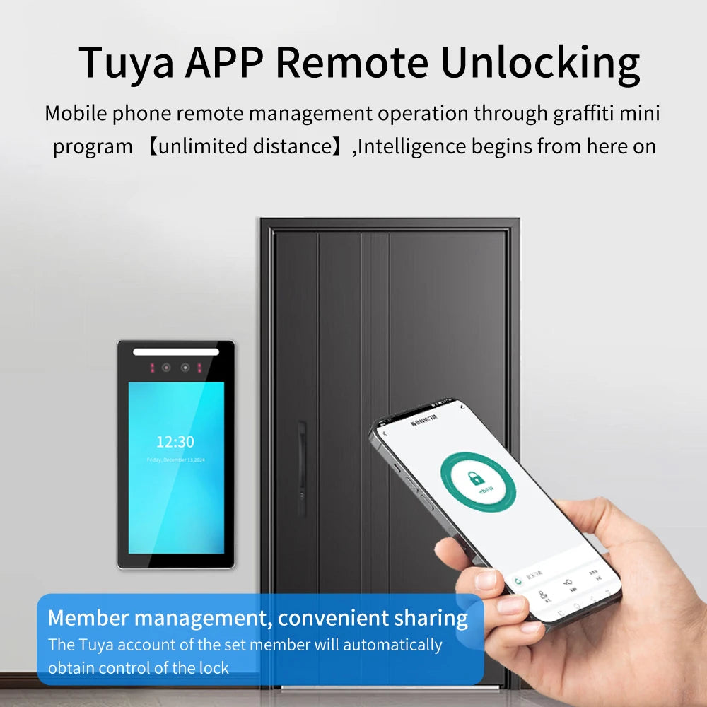 Support Tuya APP 7In Free Cloud API Touch Lcd 2MP Camera Biometric Face Recognition Wifi Password Access Control Time Attendance Vue