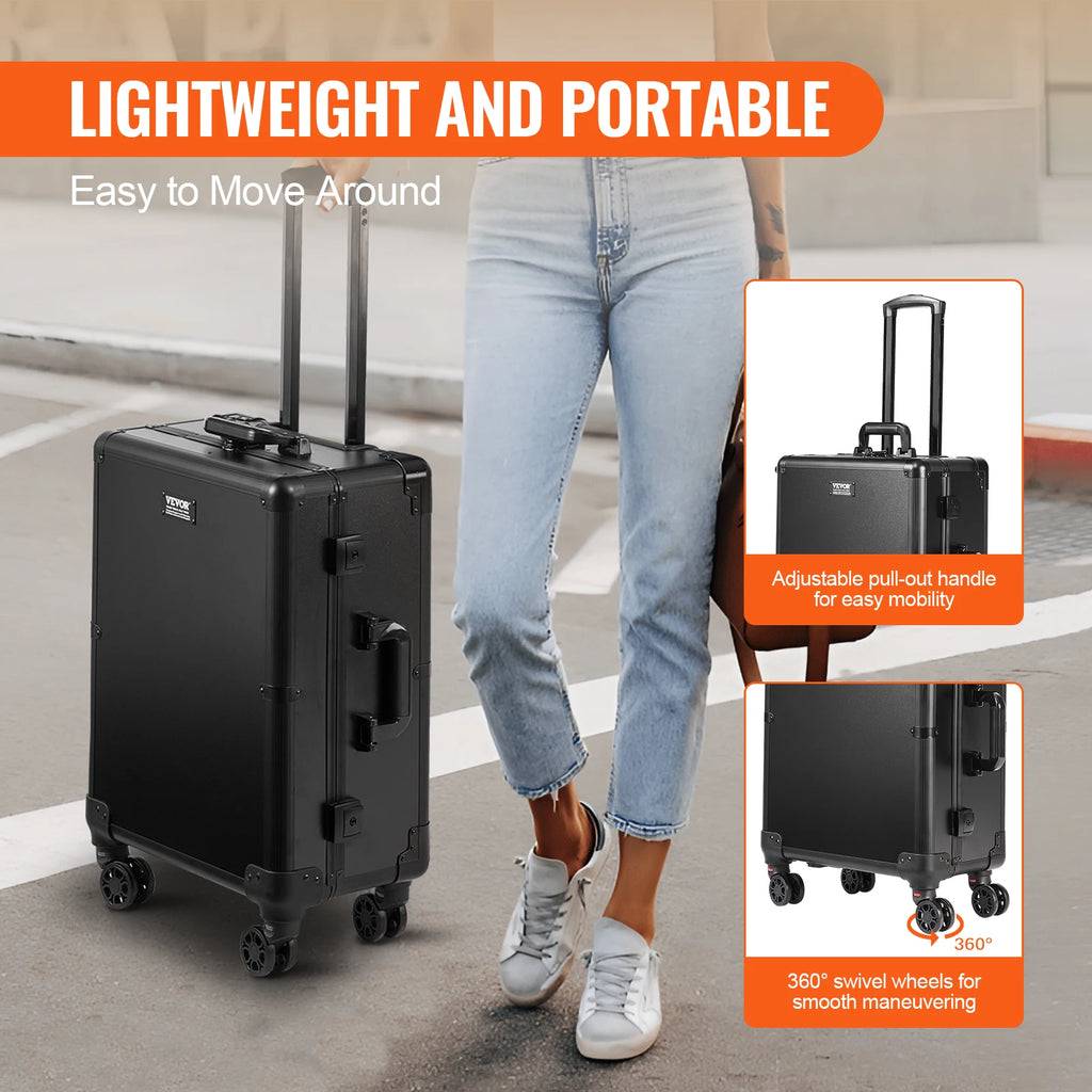 SucceBuy Lighted Makeup Train Case with Lock & Swivel Wheels Makeup Train Case Vue