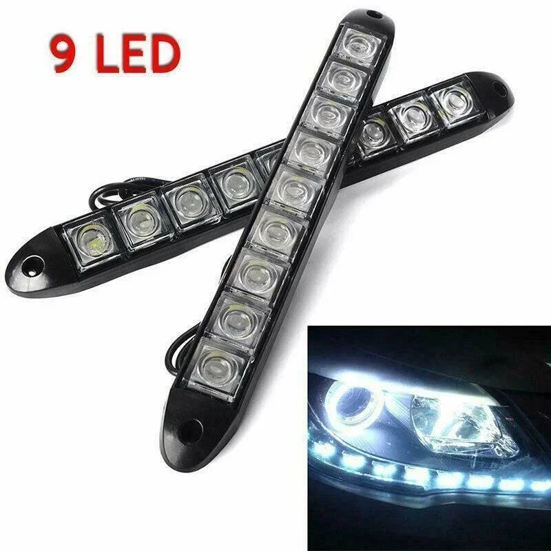 2Pcs 9 LED 12V Car Daytime Running Light Flexible Waterproof Fog Day Driving Head Lamp Vue