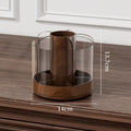 Makeup Brush Holder 360° Rotating 6 Slot Multi-Compartment Storage Acrylic Large Capacity Makeup Brushes Case With Wooden Base Vue Walnut Wood