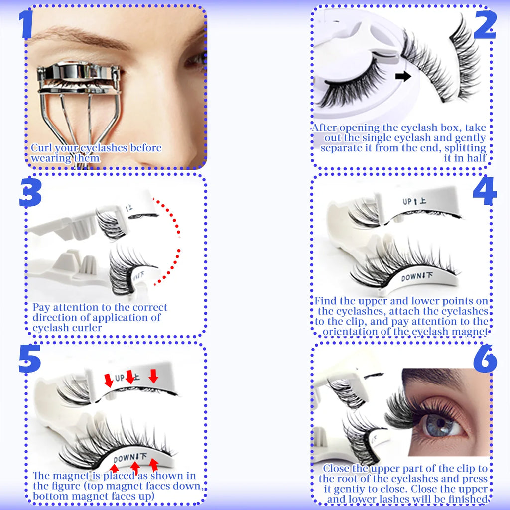 1 Pair Magnetic Eyelashes Set Reusable Easy to Use Eyelash Extension Tools Natural Curler False Eyelashes With Magnetic Tweezers Vue