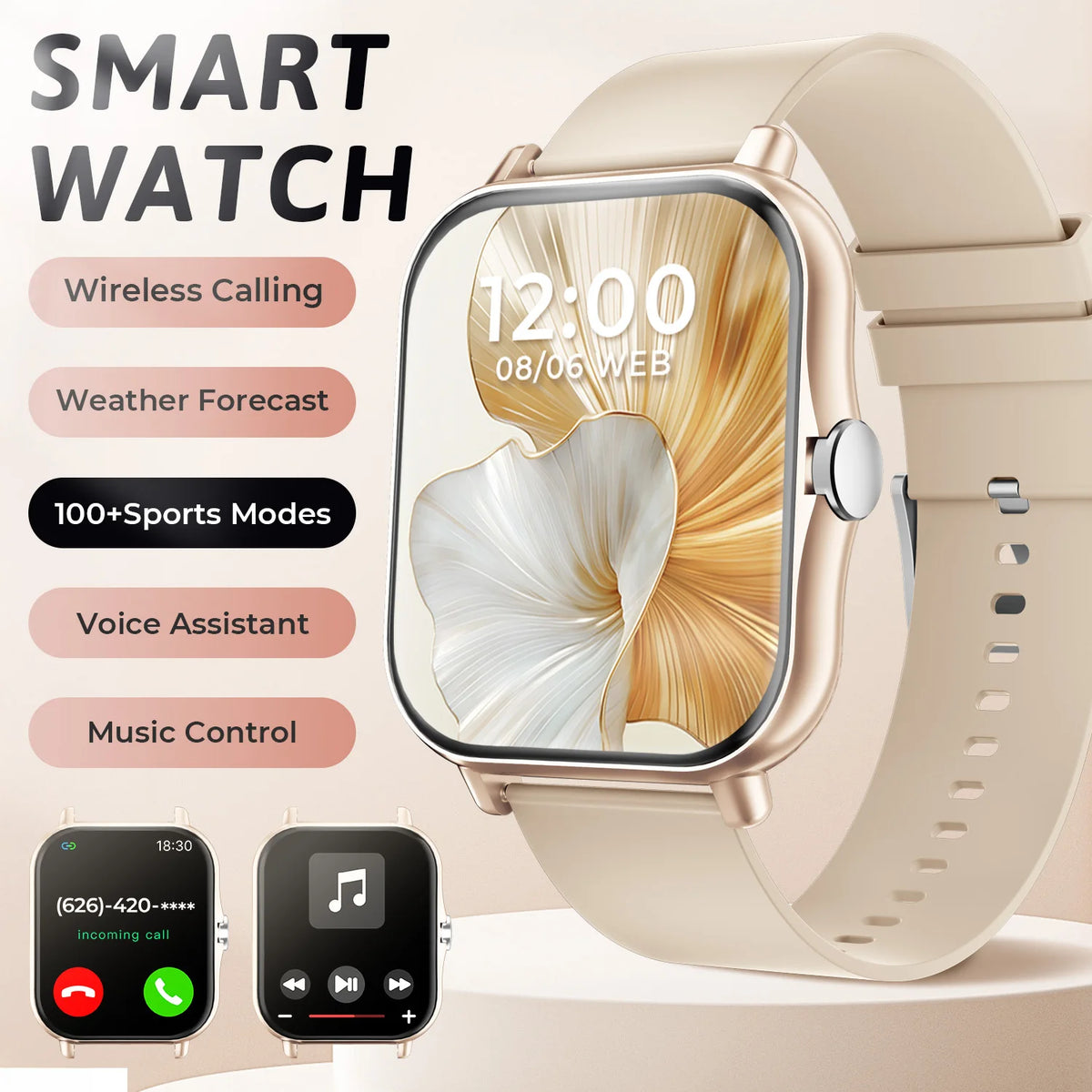 SIMSONLAB New Smart Watch Bluetooth Call Fitness Tracker Heart Rate Sleep Record Outdoor Sport Watch for Android/IOS Men Women Vue gold Fashion Sport Watch