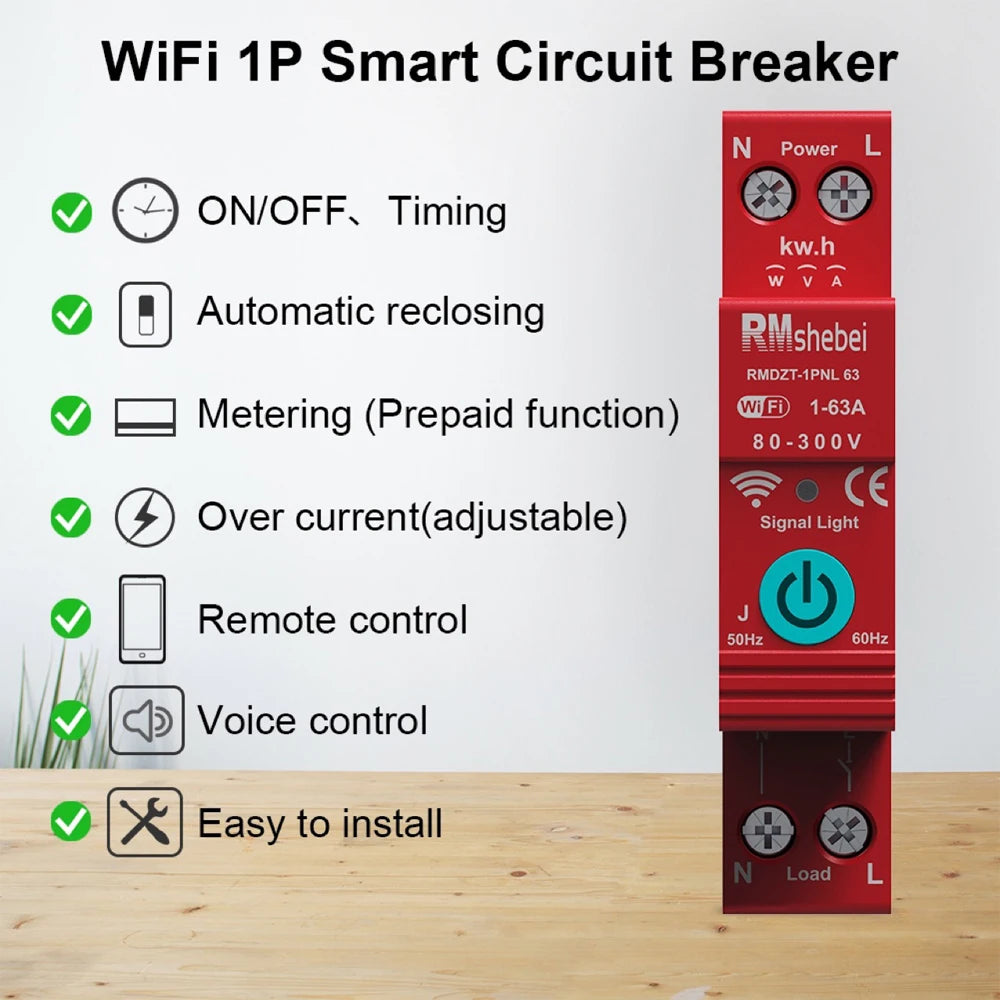 Tuya WiFi Smart Circuit Breaker Reclosing Energy Meter KWH Monitoring Timer Relay Din Rail Switch Automatic Reclosure Protector Vue