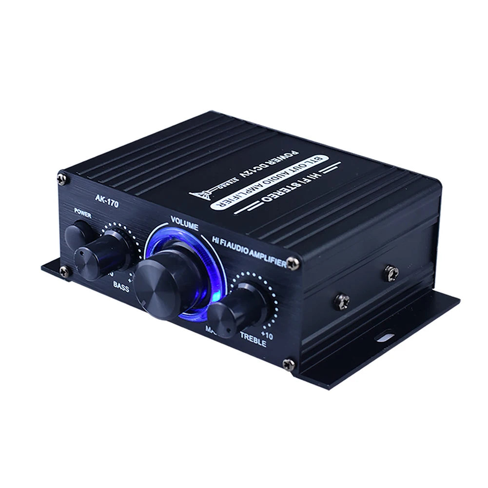Aluminum Body Ak170 HiFi Stereo Power Amplifier 20W+20W Remote-Controlled Mini Amp Blue LED for Home/Car Audio Vue as show