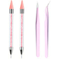 4 Pink Rhinestone Picker Tool Set 2Pcs Dual-Head Wax Pens 2 Tweezers Wax Pencil for Nail Art Crystal Diamond Pickup Vue 4 pack