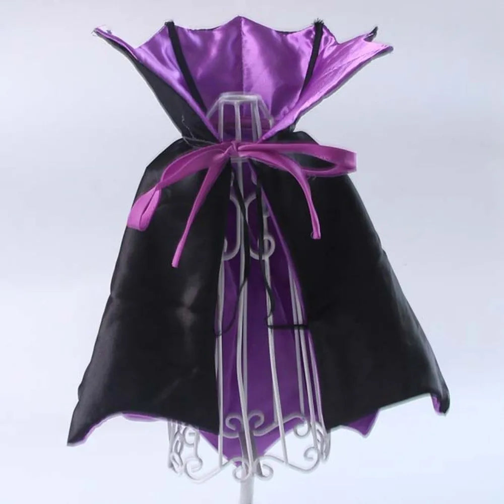 Stand Collar Pet Bat Costume Horns with Ear Holes Dog Purple Cloak Soft Satin Fabric Lightweight Cat Gothic Headband Vue