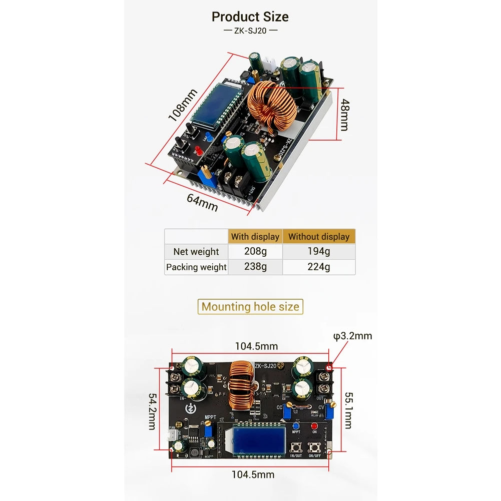ABKW-ZK-SJ20 Automatic Step Up Down Module MPPT Buck Boost Converter Power Supply Module Adjustable Board With LCD Display Vue