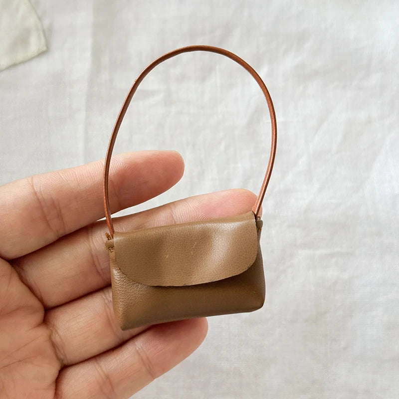 15-17cm Doll PU Leather Handbag Purse Dollhouse Decoration Pretend Play Doll Accessories Toy Vue Brown