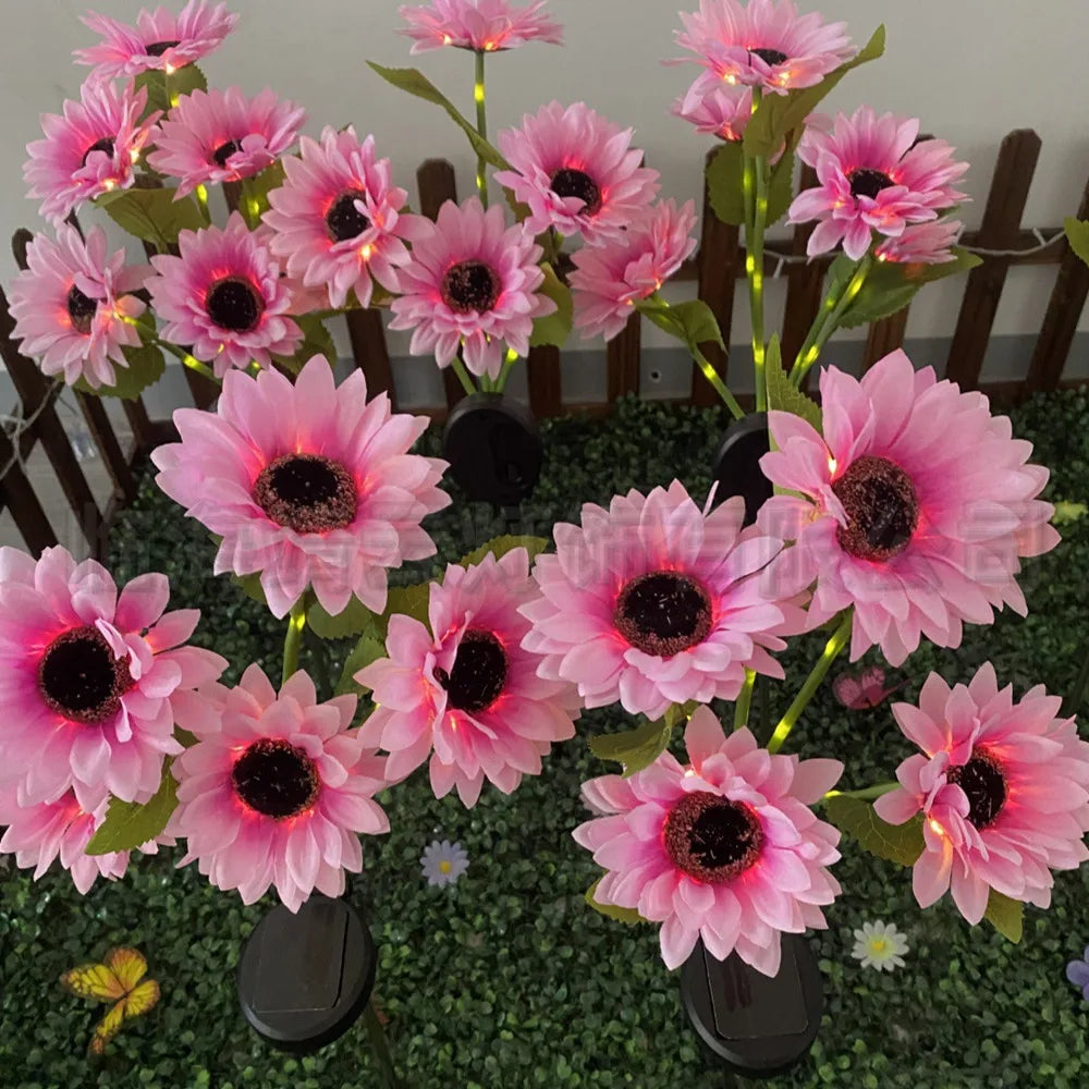 Pink Sunflower Solar-Powered LED Yard Lights Garden Decor Lamp Waterproof Outdoor Floral Ambiance Lawn Lighting 1063 Vue pink 1pcs