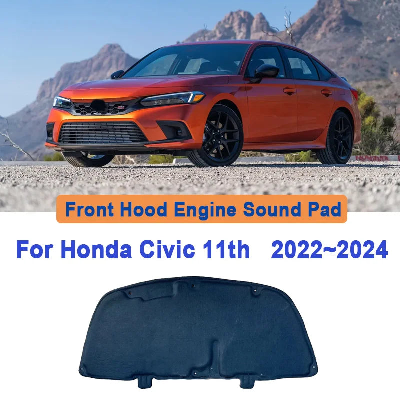 For Honda Civic 11th 2022 2023 2024 Car Engine Hood Sound Insulation Mat Noise Reduction Cotton Pad Fire Protection Accessories Vue