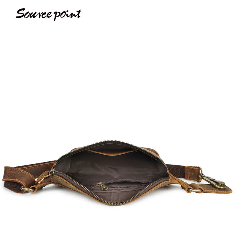 First-layer Cowhide Fanny Pack Crazy Horse Leather Leather Breast Bag Men's Mobile Phone Fanny Pack Men's New Messenger Bag Vue