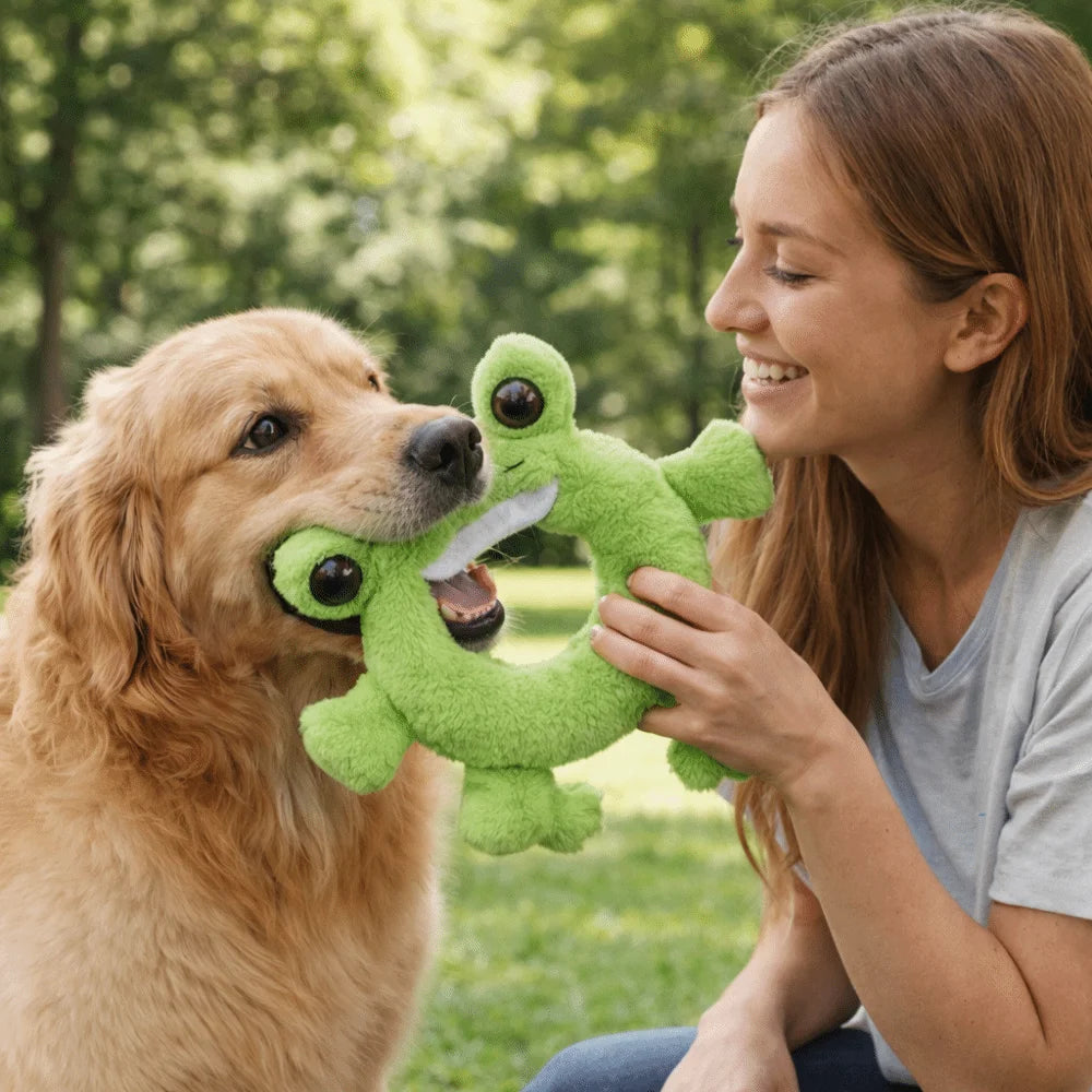 Bite Resistant Dog Squeaking Toy Animals Pattern Cartoon Plush Dog Toys Doughnut Shaped Crinkle Puppy Toys Stress Relieving Vue