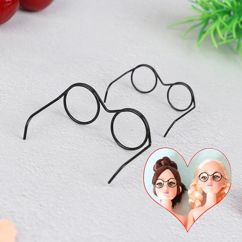 10Pcs Retro Round Frame Doll Glasses Lensless Fashion Cool Eyeglasses for 30cm Doll Decoration Vue