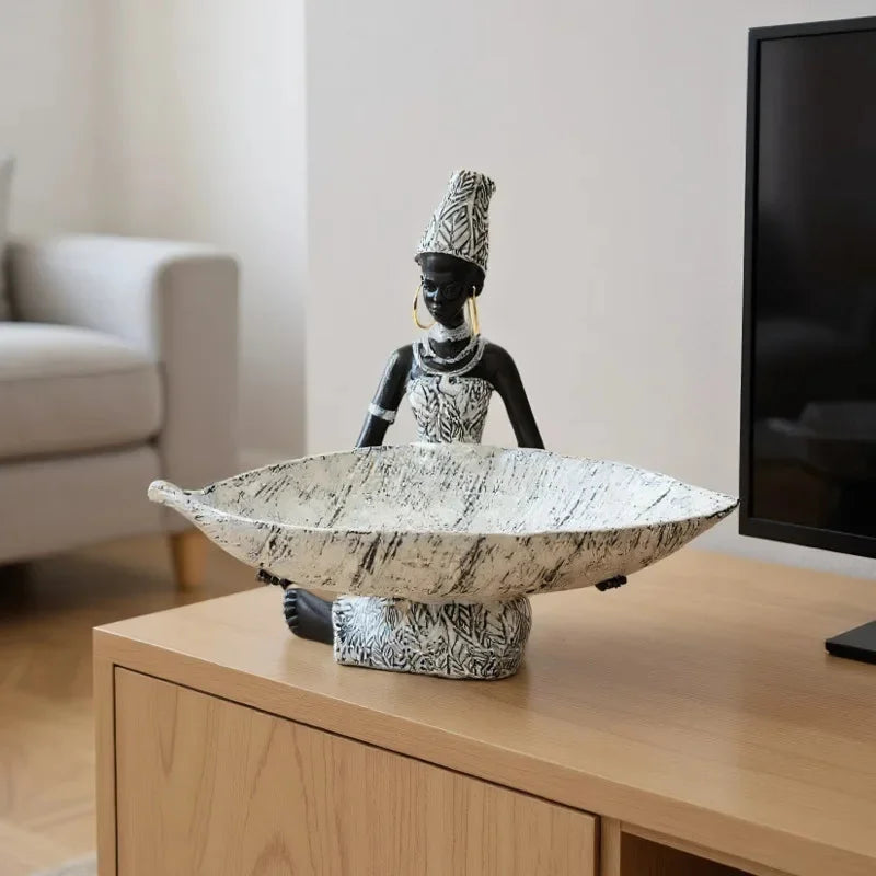 African Woman Resin Tray Storage Figurine Home Living Room Table Decor For Women Boho Centerpiece Gift Birthday Anniversary Vue