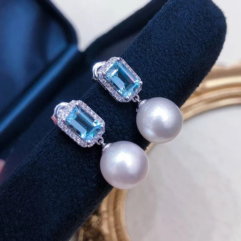 Huitan Sky Blue Cubic Zirconia Pearl Drop Earrings for Women Drop Earrings Vue