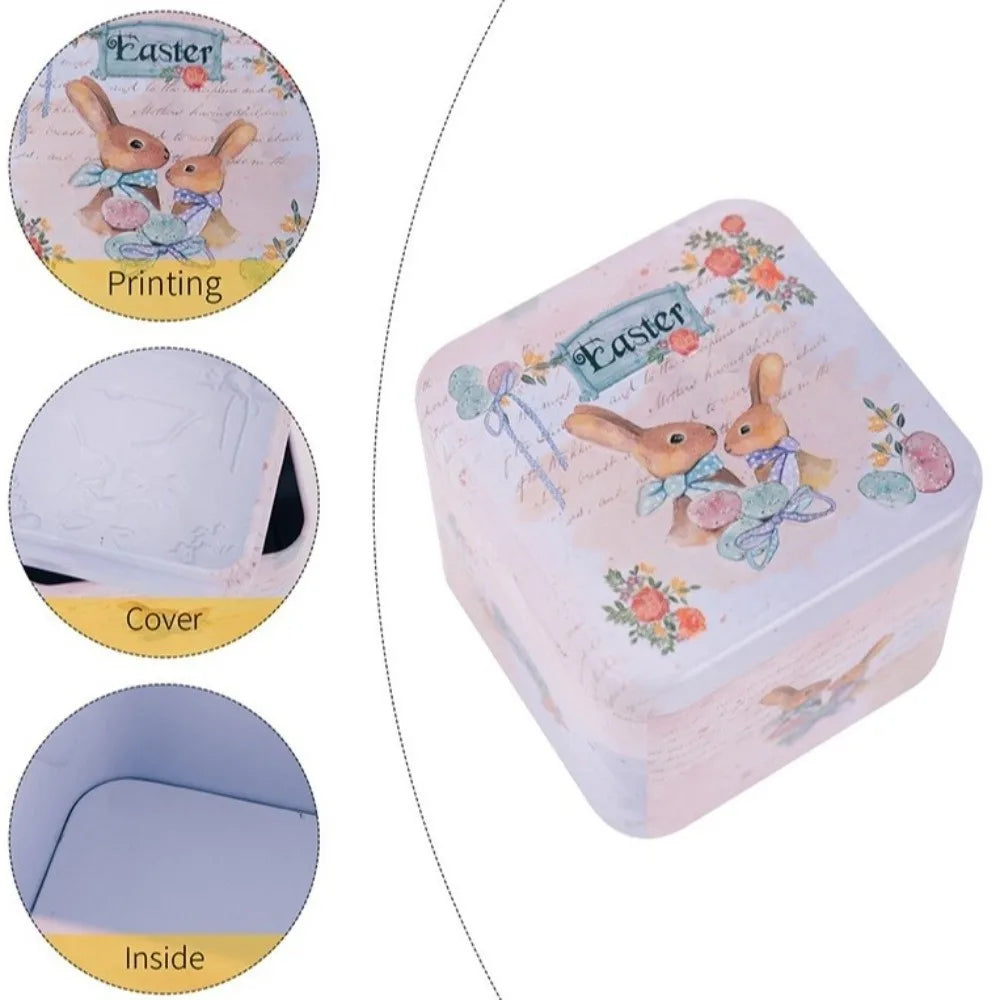 Multi-Purpose Cartoon Easter Tinplate Box Metal with Lids Rabbits Candy Box Portable Vintage Storage Box Gifts Vue