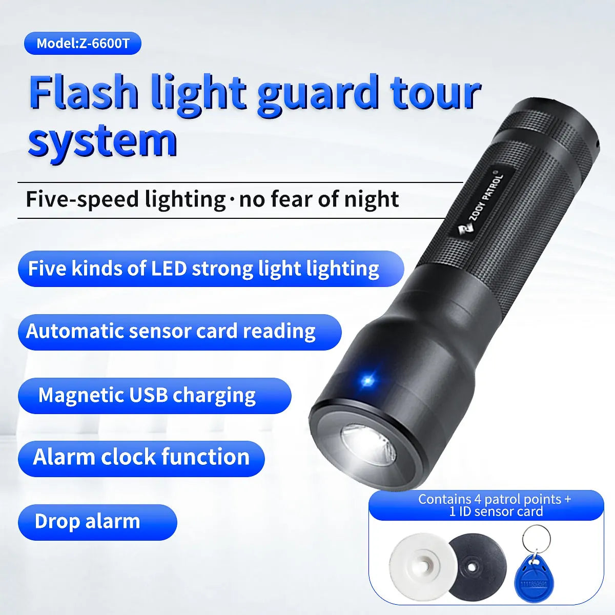 Guard Tour Patrol Recorder System IP67 Free Software Professional Guard Monitoring Attendance System with 4 Checkpoint Tags RFID Vue Default Title