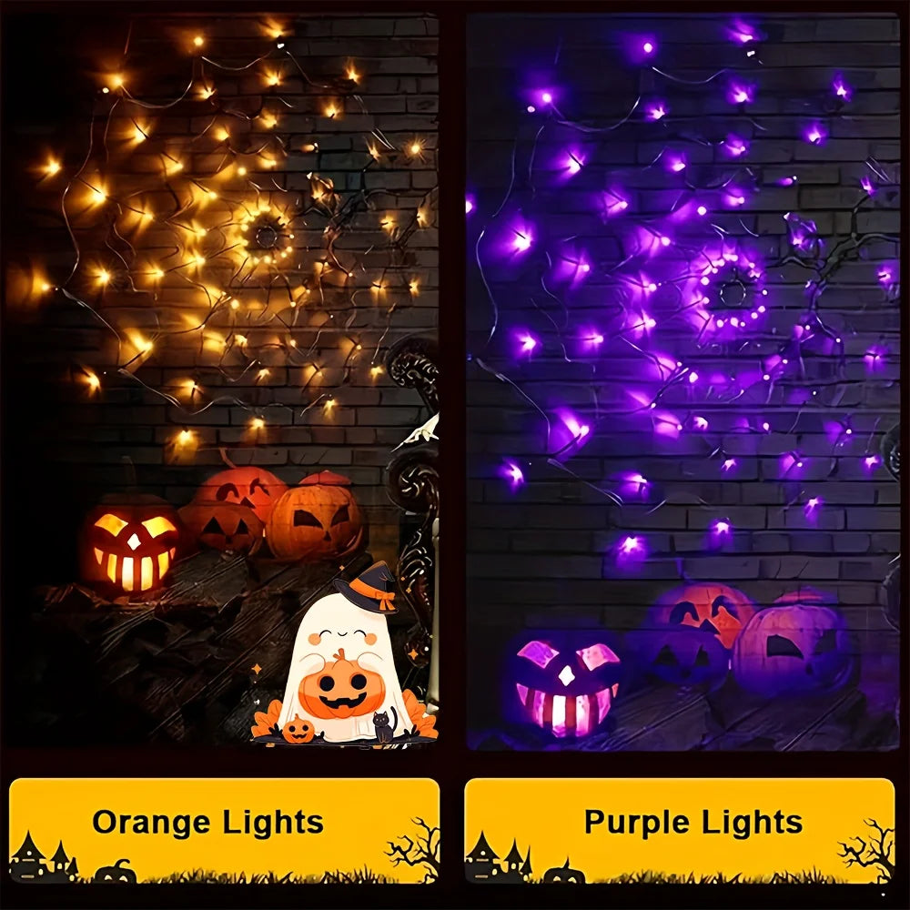 Halloween Spider Web LED String Light 8 Lighting Modes Long Lasting Spooky Light For Home Holiday Halloween Party Decor Supplies Vue