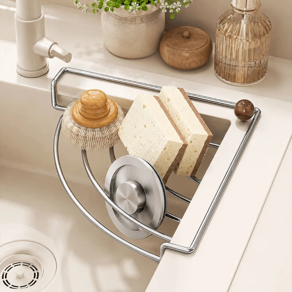Stainless Steel Sink Corner Rack Waterproof Punch-free Dish Drying Rack Anti-rust Hollowed Sink Storage Holder Vue