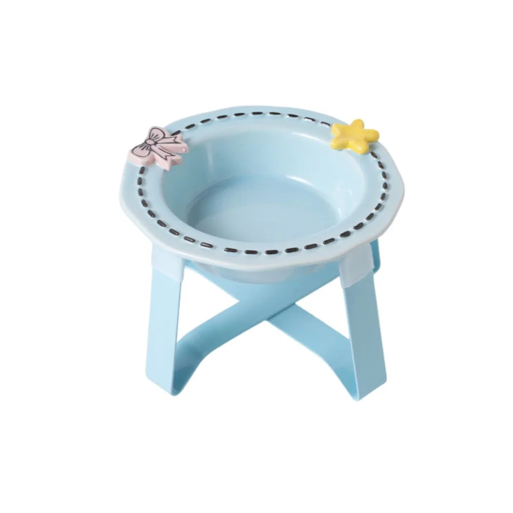 Cute Ceramic Cat Bowl Anti Slip Anti Vomiting Cat Food Water Bowl Large Caliber Stable Elevated Pet Feeder Bowl Vue Blue
