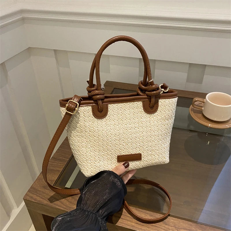Straw Woven Crossbody Bags Women Summer Vacation Bucket Shoulder