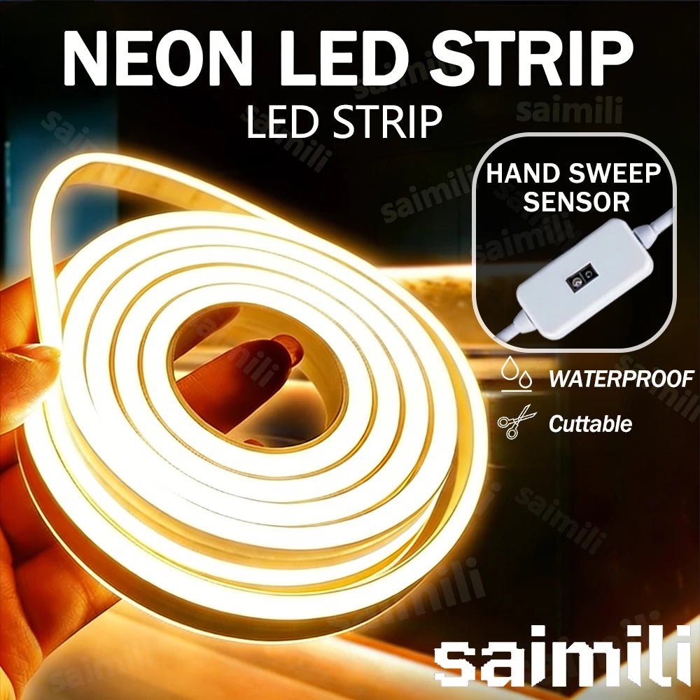 USB 5V Neon LED Strip Light Waterproof Flexible Tape with Hand Sweep Sensor Dimmer Switch for Home Room Decoration Lighting Vue