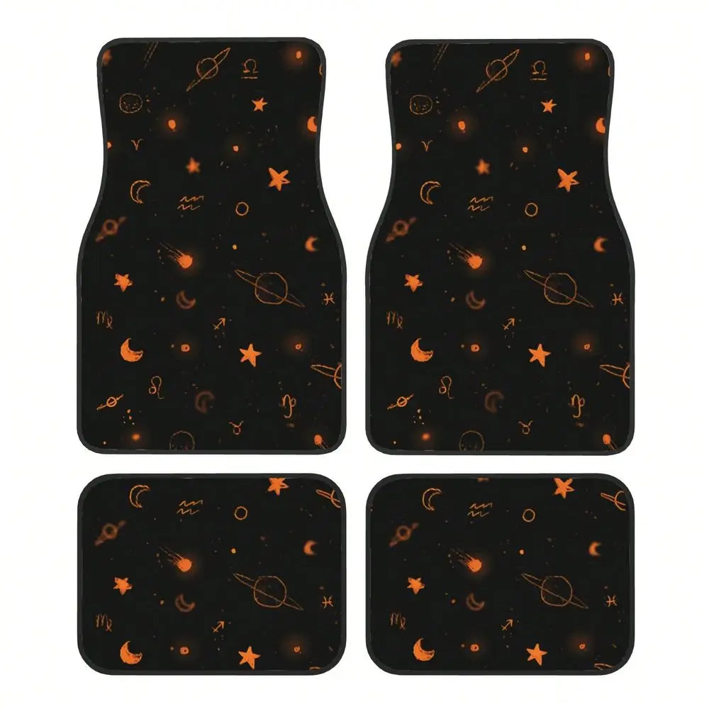 Set Of 4 HighQuality Car Floor Mats, Featuring A Moon, Stars, And Planets Design, Universal Fit, Easy To Clean, And Perfect For Vue United States as illustrated