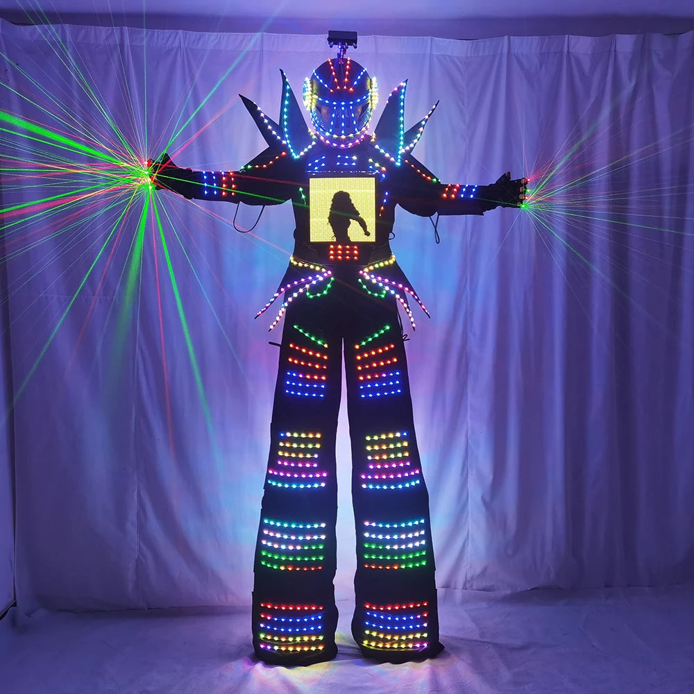 Full Color Smart Pixels LED Robot Suit Costume Clothes Stilts Walker Costume LED Lights Luminous Jacket Stage Dance Performance Vue
