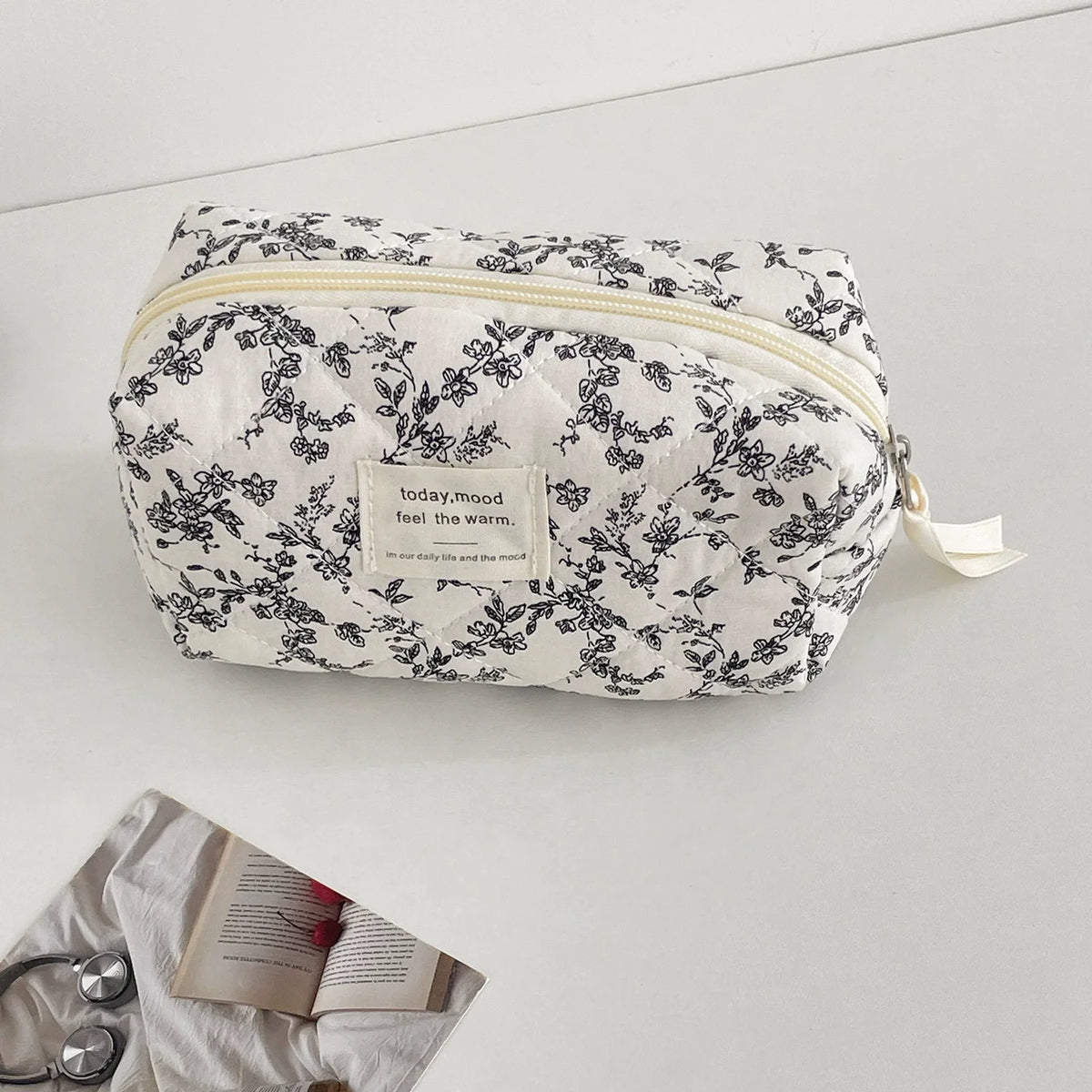 Fashion Black Flower Women Quilting Bags Handbag Travel Organizer Cosmetic Makeup Storage Pouch Portable Zipper Tote Bag Vue SNB-0041-Small