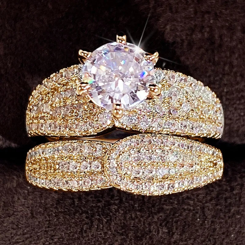 Huitan 2-Pc Bridal CZ Ring Set – Wedding & Engagement Rings Bridal Ring Set Vue